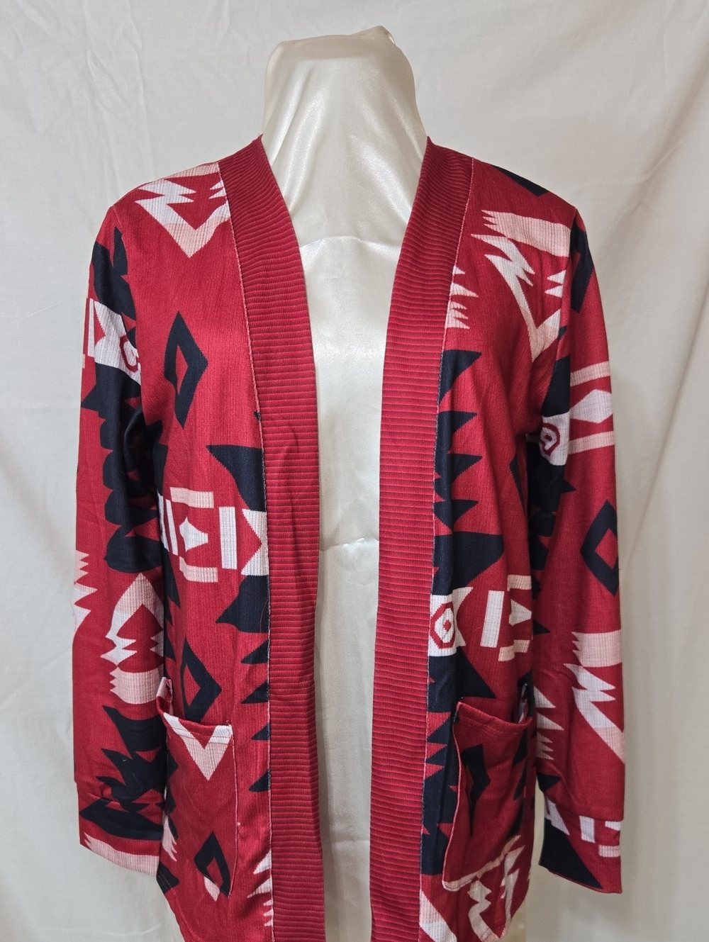 Red Aztec Open Cardigan